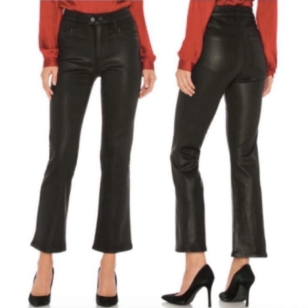 Paige Claudine Kick Flare Coated Pants SZ 27 Black Stretch Punk Edgy Whimsygoth